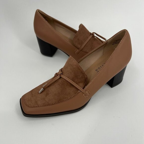 Journee Collection Tan Block Heel Loafers Size 8 - Picture 3 of 10